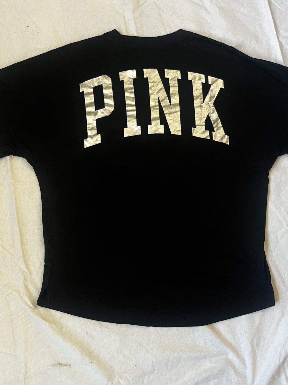 PINK Victoria's Secret Black Logo Tee with silver letters